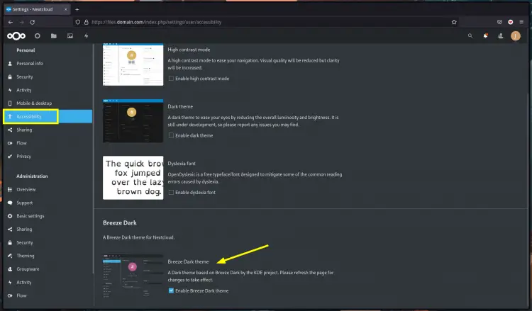 Nextcloud Dark Theme with Breeze