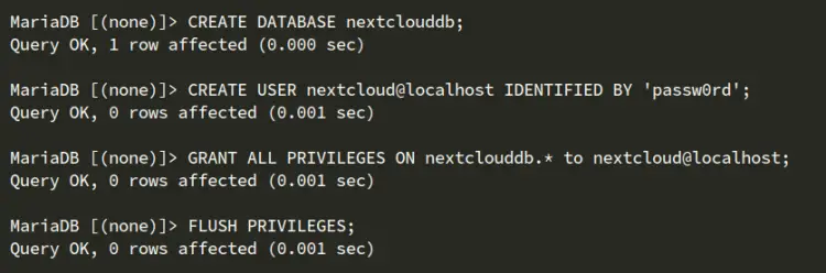 create datbase and user