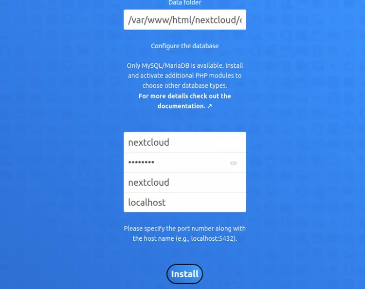 Configure Nextcloud database
