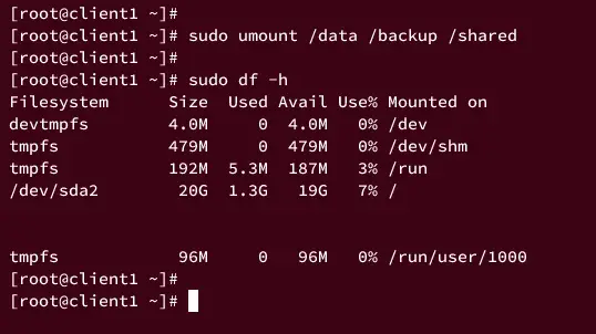 umount shared directories