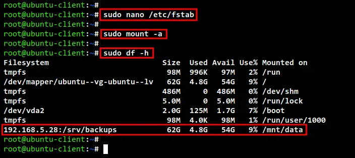 automatic mount nfs server with fstab