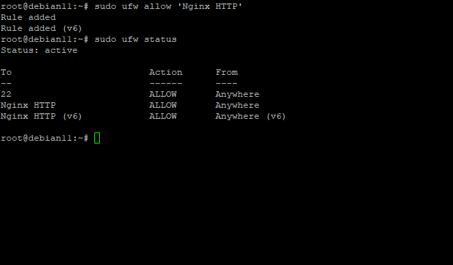 ufw status Nginx debian 11