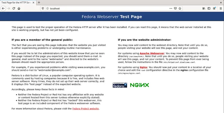 Fedora Nginx Test Page