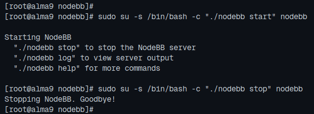 nodebb start and stop