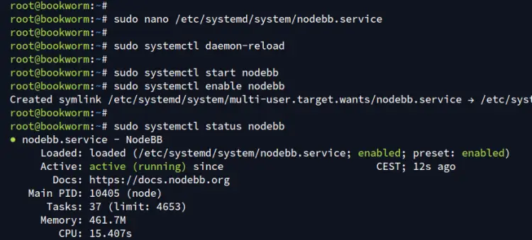 setup nodebb systemd