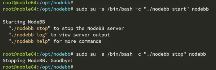 start and stop nodebb