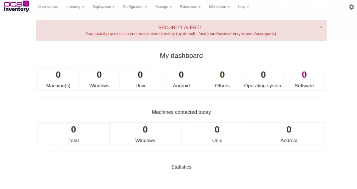 OCS Inventory server dashboard