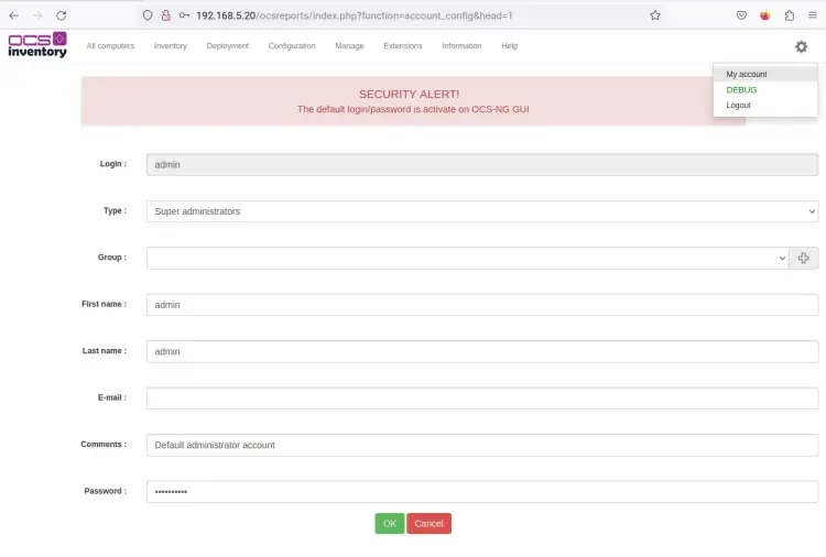 change admin password