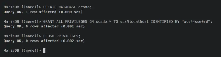 create database and user