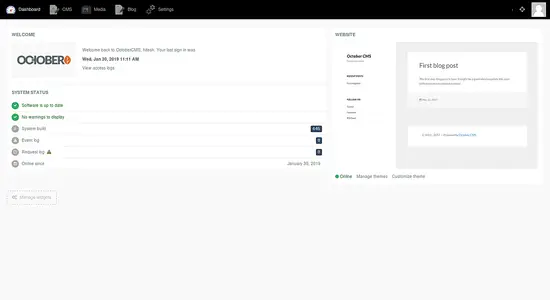 OctoberCMS dashboard