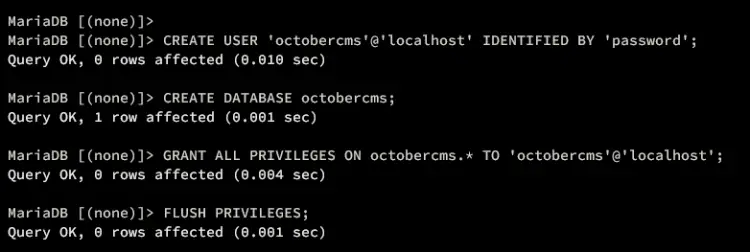 create database user