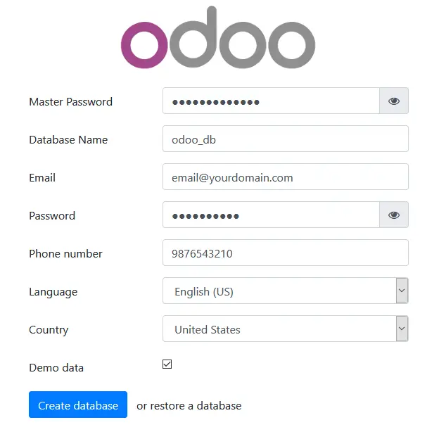 Odoo Install Screen