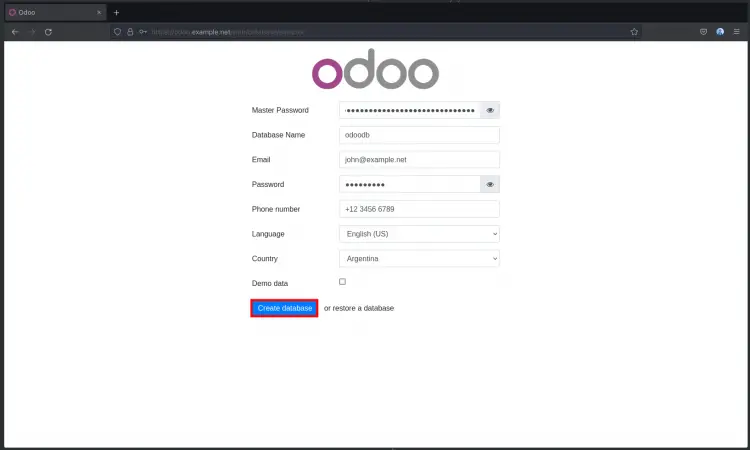 Odoo first time configuration