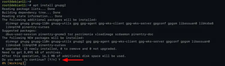 Installing gnupg package
