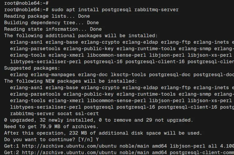 install postgresql rabbitmq