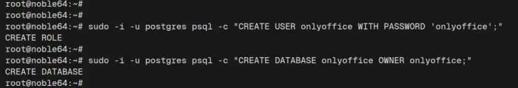 create database and user