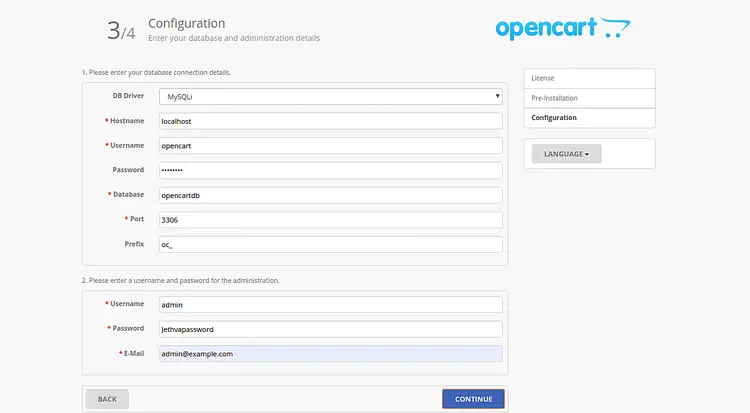 Database configuration