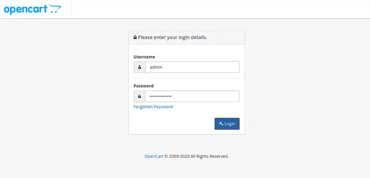 OpenCart admin login