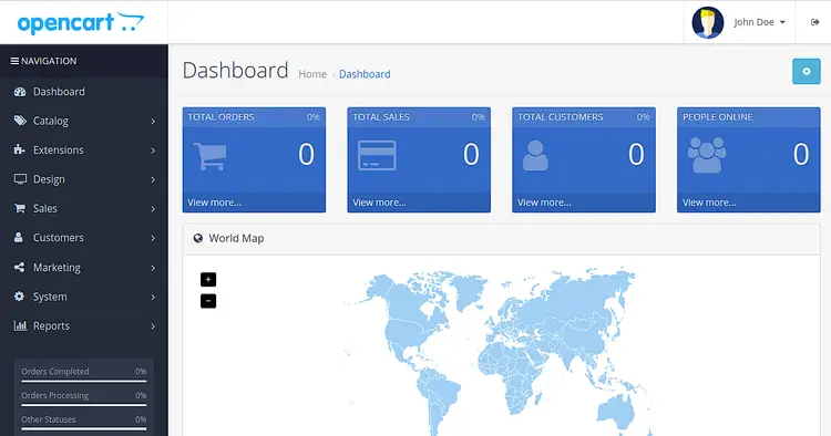 OpenCart dashboard