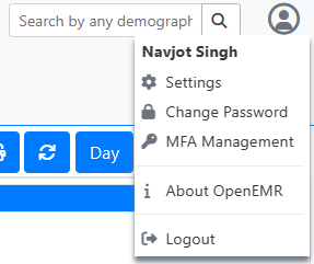 OpenEMR 2FA Menu