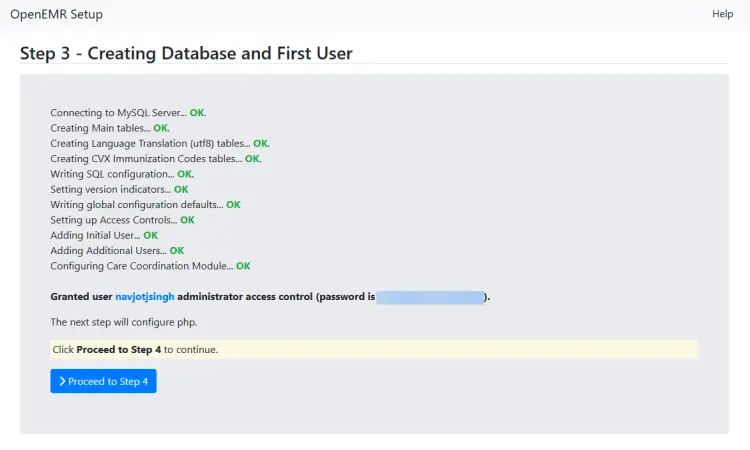 OpenEMR Create Database and User