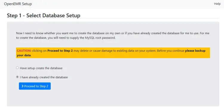 OpenEMR Database Setup Wizard