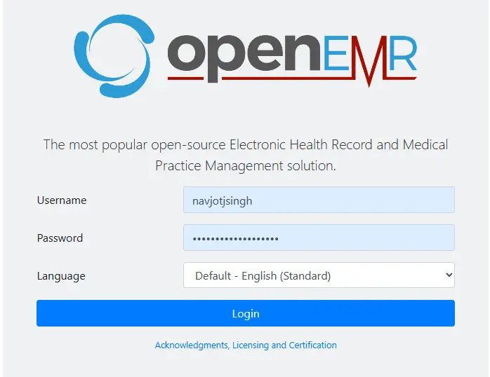 OpenEMR Login Page