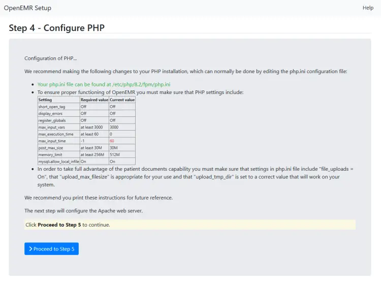 OpenEMR Configure PHP