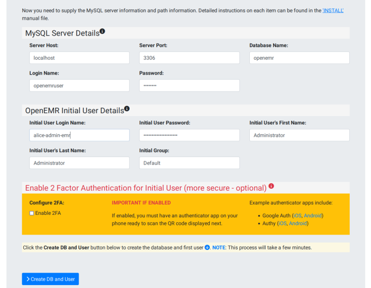 database settings
