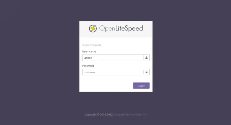 OpenLiteSpeed login