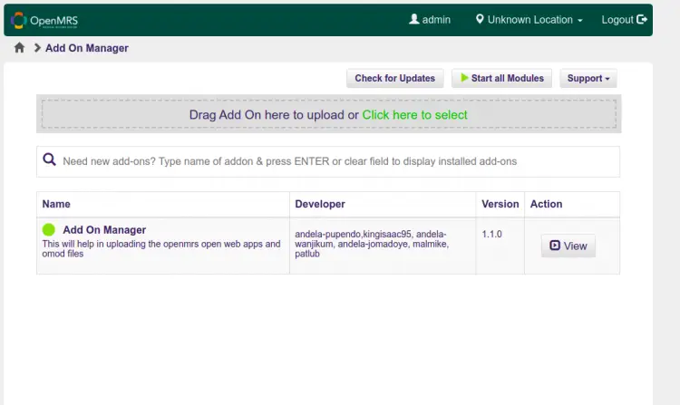 OpenMRS dashboard