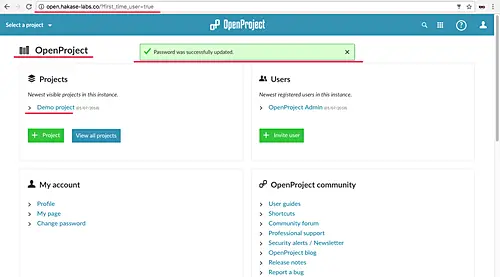 OpenProject dashboard