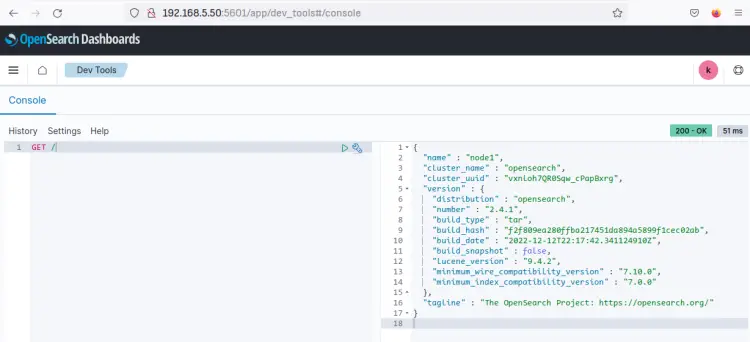 opensearch dashboards dev tools verify opensearch server