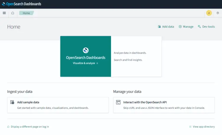 OpenSearch Dashboards Homepage