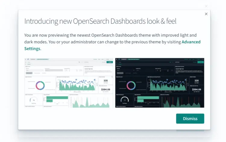 OpenSearch Dashboards Theme Popup