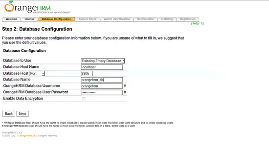 Database settings