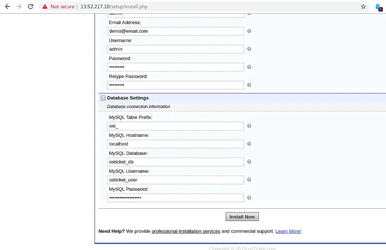 Database settings