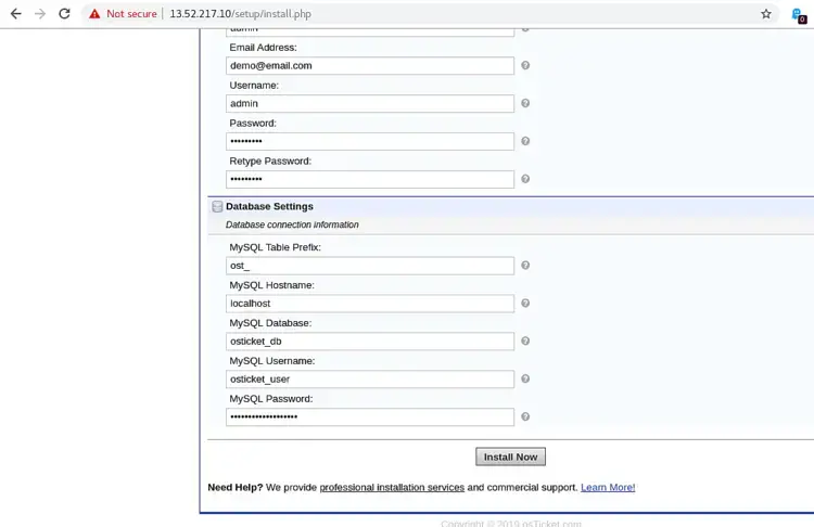 Database settings
