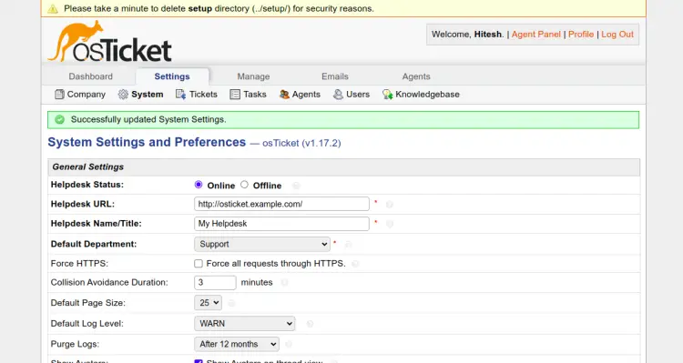 System preferences page
