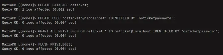 create database and user