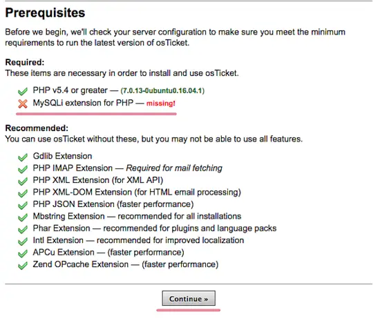 osTicket Missing dependencies