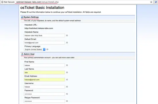 OsTicket configuration