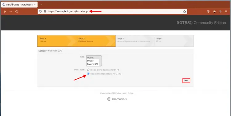 setup database otrs