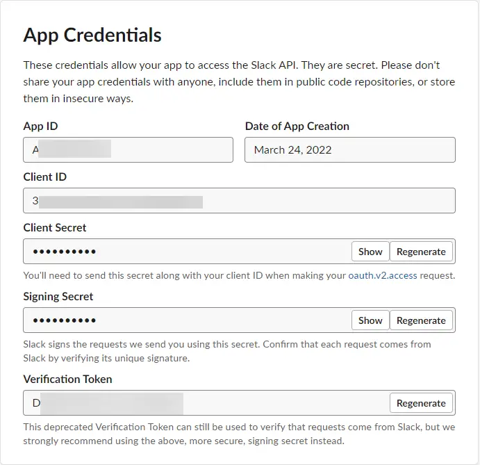Slack App Credentials