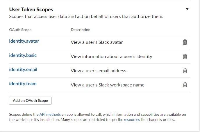 Slack Token Scopes