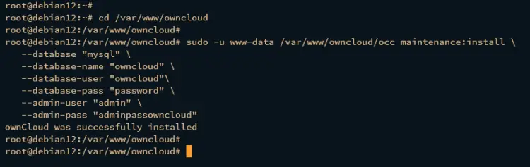 install owncloud via command-line