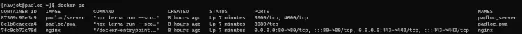 Docker PS output for Padloc