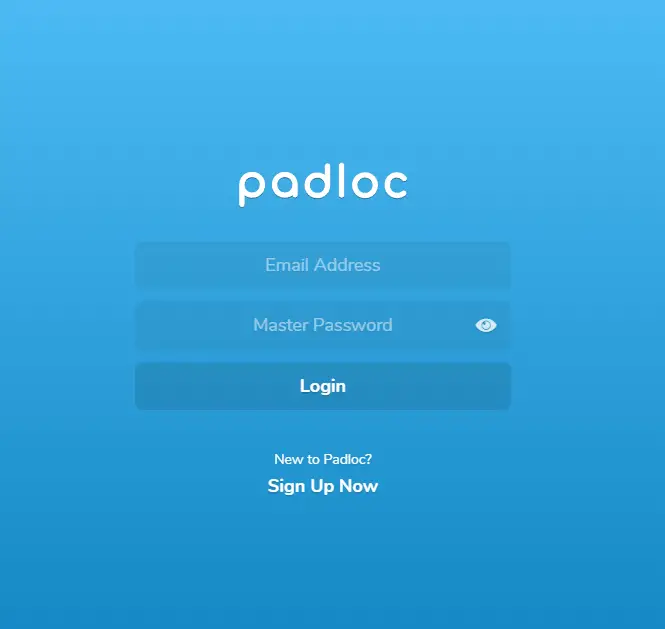 Padloc Login page