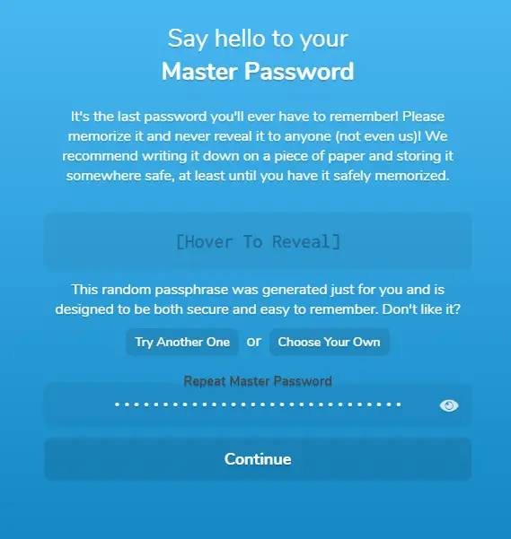 Padloc Master Password Set Page