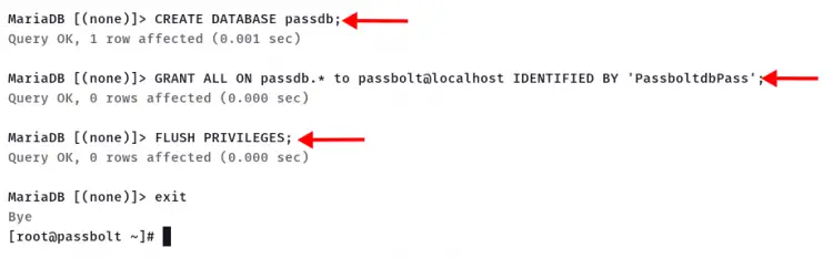 Create new database passbolt